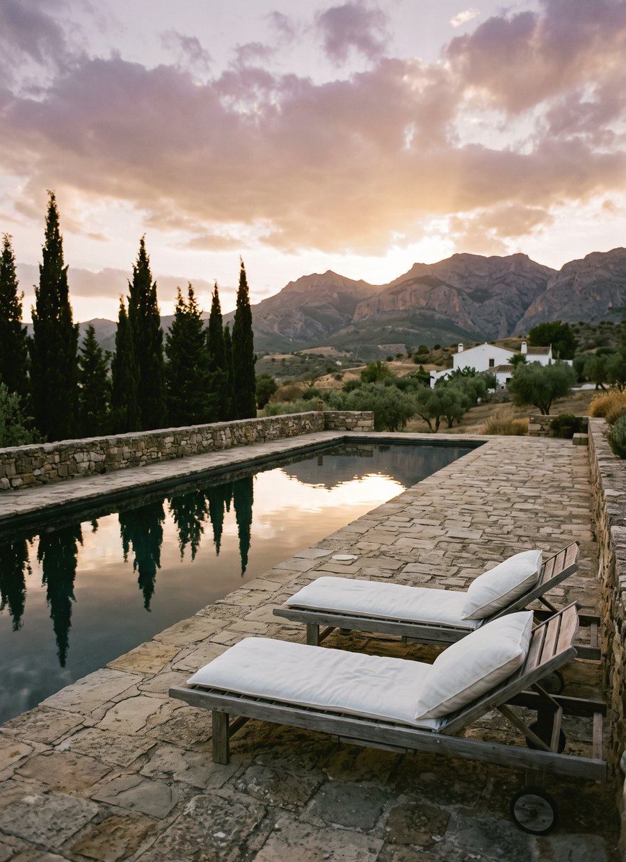 Pool terrace, dusk